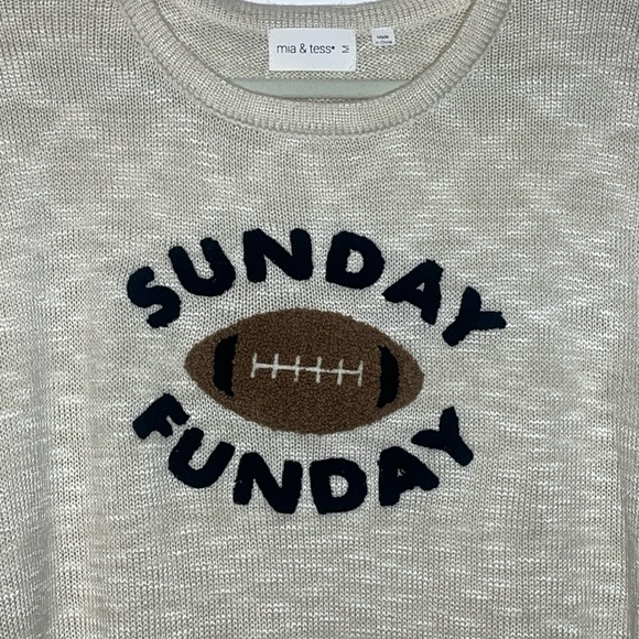 Mia & Tess Cream and Brown Crew Neck Sweater with Football Graphic Medium - Picture 2 of 6